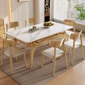 Set da Pranzo Moderno Nordico in Legno Massello <span class=keywords><strong>Bianco</strong></span> Opaco e Color Noce, Include Piano in Pietra e Sedie in Frassino Naturale - Product Image 5