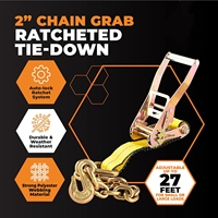 Sangle à cliquet en chaîne 2 po x 27 pi, robuste, 10 000 lb, avec extrémité de chaîne G70 et crochet de préhension, pour le transport d'équipements lourds