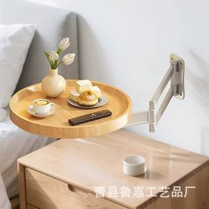 Wooden Round <b>Tray</b> <b>Table</b> Wall Mounted Foldable <b>Bedside</b> <b>Table</b> Natural Wood Color For Bedroom Sofa Use - Product Image 1