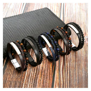 Chaude En Acier Inoxydable Couches Tissé En Cuir Pierre <span class=keywords><strong>De</strong></span> <span class=keywords><strong>Lave</strong></span> Perle Charme <span class=keywords><strong>Bracelet</strong></span> Hommes Tresse <span class=keywords><strong>Volcan</strong></span> Pierre <span class=keywords><strong>Bracelet</strong></span> Avec Fermoir Magnétique - Product Image 2