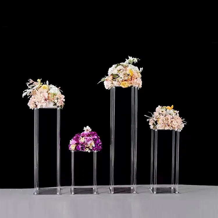 Высокие кристально прозрачные акриловые стеклянные вазы, свадебная Цветочная стойка, центральный элемент для украшения стола для вечеринки