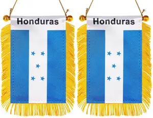 Custom Printing Puerto Rico National Flag Small Mini Hanging Car Mirror Pennant Flag With Suction Cup And Tassels