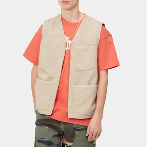Ropa de calle personalizada Hip Hop, camiseta sin mangas con bolsillo de gran tamaño, chaleco utilitario de lona de algodón orgánico, chaqueta informal sin mangas, chaleco