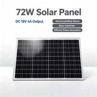 Panneau solaire photovoltaïque durable à substrat en verre 72W DC 18V 4A, module solaire monocristallin en silicium pour charge extérieure et alimentation des zones éloignées