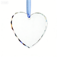 Vente en gros de pendentifs de Noël en verre K9 en forme de cœur vierge, personnalisables par impression UV, avec bords biseautés