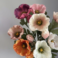 Bouquet de 2 têtes de fleurs artificielles en PU, type coquelicot et anémone, petite taille, accessoires de décoration pour salon, table à manger et maison
