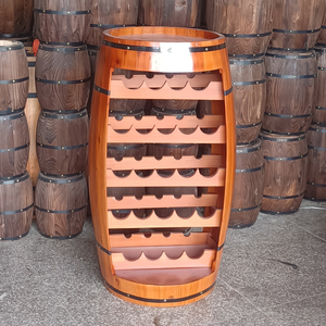 Estante de madera maciza para barriles de vino, gabinete de vino en forma de barril de roble carbonizado, estante decorativo para vino tinto de 100cm, técnica pintada - Product Image 4