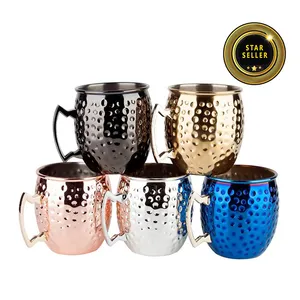Custom Logo Party Beer Cocktail Moscow Mule Cups Hammered Copper Plated Stainless Steel Moscow Mule Mug