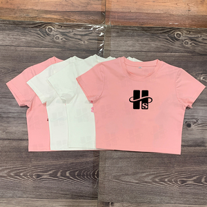 OEM Wholesale High Quality Women Y2K <b>Tops</b> Cotton Spandex Fitted Crop T Shirts Custom Screen Print Women Cotton Graphic Baby Tee - Product Image 5