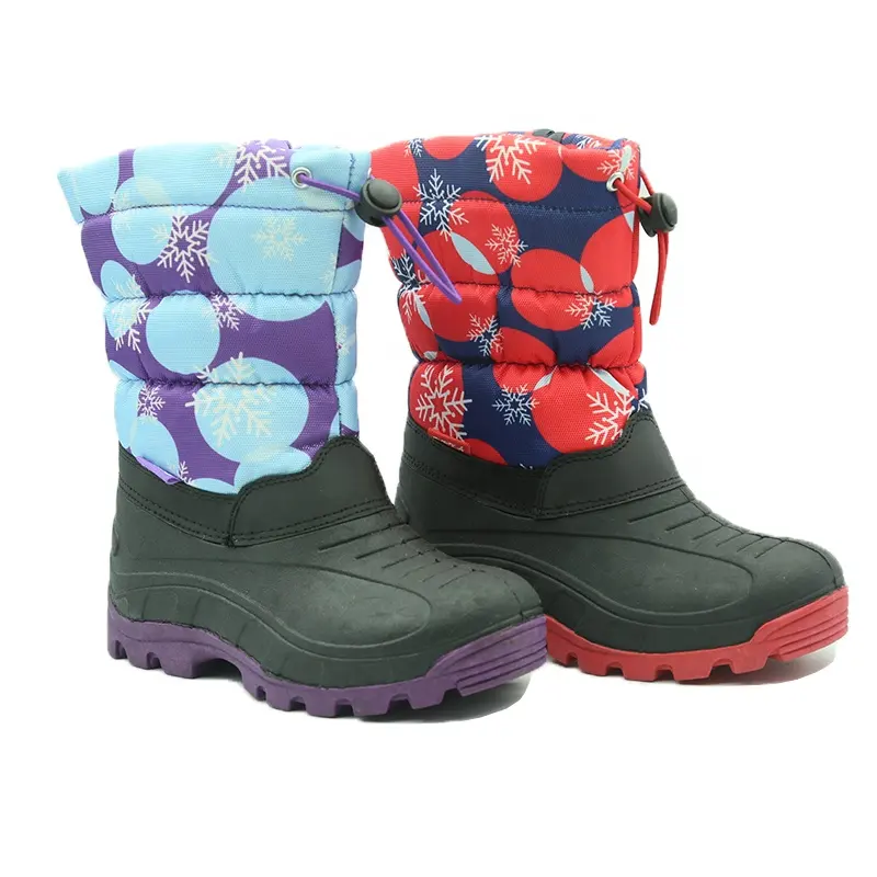 Hot selling printing oxford upper elastic band children snow boots