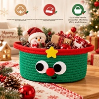 Panier de rangement tissé de Noël MIXWARES en corde de coton avec poignée pour la décoration de cadeaux et l'organisation de la maison
