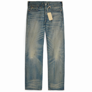 <span class=keywords><strong>Jeans</strong></span> da <span class=keywords><strong>Uomo</strong></span> a Gamba Dritta in Denim Pesante Selvedge, Vita Alta, Lavaggio Vintage, Blu Classico - Product Image 1