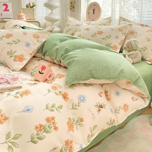 Vente directe d'usine respectueux de la peau 2.6KG 2.0m épaissi coton lavé imprimé literie quatre pièces brossé ensemble bambou fibre remplissage - Product Image 2