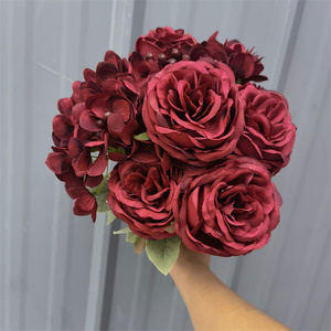 IFG סיטונאי מסיבת חתונה פרחים מלאכותיים גדול ראש בורגונדי רוז פרחים לחתונה קישוט - Product Image 4