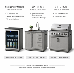 Gabinetes de Cocina Modulares de Acero Inoxidable 304 Blancos de Lujo para Exteriores, Isla para Barbacoa con Parrilla y Fregadero Integrados - Product Image 5