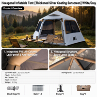 Tente gonflable hexagonale à ouverture rapide pour le camping en plein air, le camping de nuit, pliable, portable, imperméable et offrant une protection solaire.