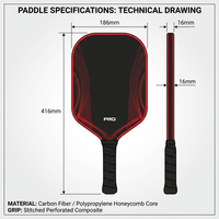 Raquette de pickleball en fibre de carbone T700 16 mm |   Puissance équilibrée, contrôle précis, bord renforcé, zone de frappe élargie pour les tournois