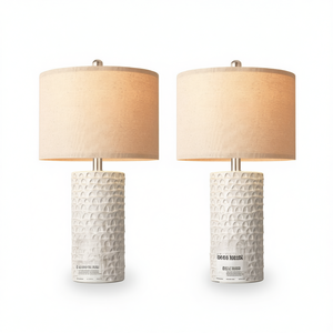 Juego de 2 Lámparas de Mesa Modernas de Cerámica con Pantalla de Lino Beige, E26 LED 2700K, para Decoración de Sala de Estar - Product Image 1