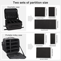 Pour les professionnels, étui de maquillage de voyage détachable à fermeture éclair en nylon noir 2 en 1 de grande taille