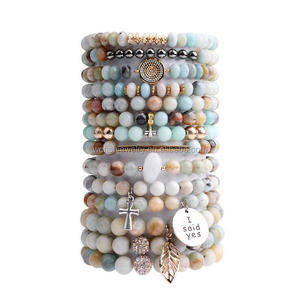 Alta calidad amazonita <span class=keywords><strong>piedra</strong></span> con enrgaved cercanas disco encanto de hoja de Cruz colgante de <span class=keywords><strong>hematita</strong></span> pulsera para las mujeres - Product Image 1