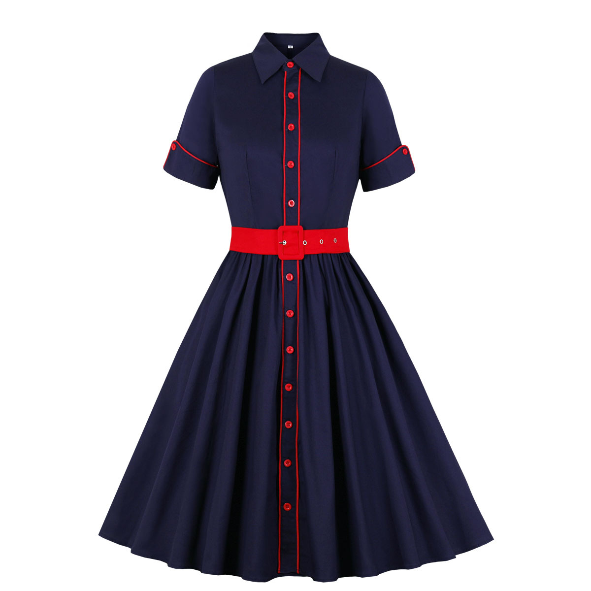 Shop Our Autumn Summer Short Sleeve Navy Blue Vintage Dress