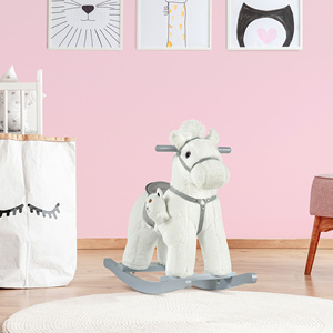 Caballito Balancín Infantil HOMCOM de Peluche y Madera con Sonidos y Osito de Peluche Incluido, para Niños de 18 a 36 Meses, 65x26x55cm - Product Image 2