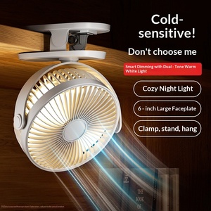 Quạt để bàn cỡ lớn 6 inch, dùng cho phòng ngủ, ký túc xá sinh viên, có đèn ngủ, pin lâu dài, động cơ không chổi than, kết nối USB - Product Image 2
