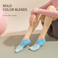 Chaussettes de yoga OEM personnalisées pour femmes, à 5 orteils, dégradé teint par immersion, respirantes, confortables, séchage rapide, résistantes aux taches, semelle antidérapante en caoutchouc