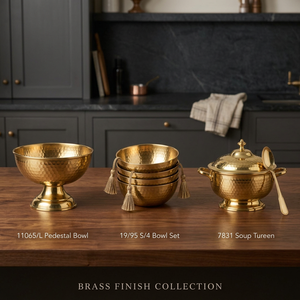 Luxury Gold Hammered Brass <b>Serving</b> <b>Bowl</b> Set Handmade Polished Metal Pedestal Tureen <b>with</b> <b>Lids</b> - Product Image 2