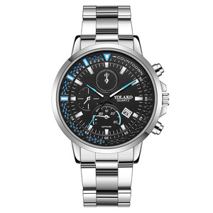 New men's watch stylish three-eye blue hand calendar <b>wristwatch</b> with steel strap wholesale men's watches - Product Image 3