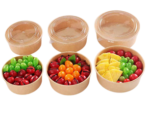 Copo de papel redondo quadrado descartável kraft aquecível à prova d'água com logotipo personalizado para papel e salada com tampa PE - Product Image 4