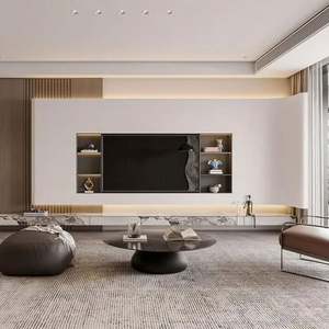 Support TV moderne minimaliste réglable en panneau de fibres à densité moyenne avec éclairage pour chambres, salles à manger et salons - Product Image 6