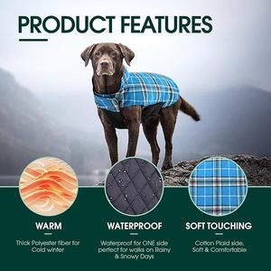 Azul Plaid <span class=keywords><strong>Dog</strong></span> Inverno Casaco Grosso Quente Outdoor Pet Roupas para Tempo Frio Elegante Checkered <span class=keywords><strong>Jacket</strong></span> - Product Image 3