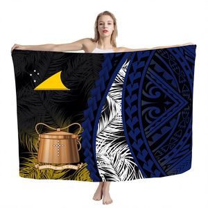 Pareo spiaggia polinesiana avvolgente tribale Tokelau isole blu Tiare stampa floreale costumi da bagno personalizzati Beachwear Sarong da donna spiaggia copri-up - Product Image 5