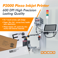 Impresora de Inyección de Tinta Piezoeléctrica DOCOD P2000, Máquina de Codificación Industrial PIJ, Software Propio, Mayor Vida Útil para Marcado en Papel/Plástico Recubierto