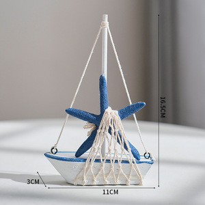 Décoration de voilier méditerranéen 11 cm x 3 cm x 16,5 cm avec ancre et étoile de mer, ornement de table pour centre de table de mariage - Product Image 2