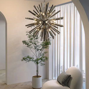 Lampada a Sospensione Industriale LED Spark Ball 36 Pollici, Stile Sputnik Dandelion, Creativa Retrò per Sala da Pranzo, Luce Pendente Argento - Product Image 3