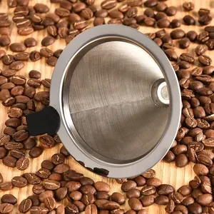 Koni üzerine dökün 3 kahve fincanları damlatıcı kullanımlık paslanmaz çelik kahve filtre örgü bardak standı ile
