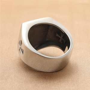 European Style <b>Titanium</b> Steel Shield Cross <b>Ring</b> Men's Punk Jewelry Silver Color 213005 - Product Image 3