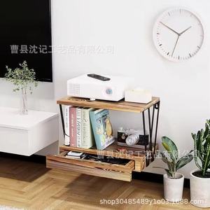 Wooden Double Layer Wall <b>Shelf</b> With Drawer Solid Wood Storage Rack For Bedroom Living Room <b>Desktop</b> Organizer - Product Image 2