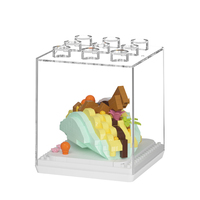 2026 Ensemble de mini-blocs de construction personnalisable pour jeu de table, modèle gâteau et dessert, en matériau ABS écologique, ornement éducatif à assembler