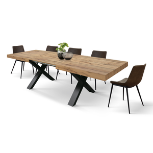 Extendable <b>Rustic</b> Oak <b>Dining</b> <b>Table</b> 180x90 With Black Crossed Legs Indoor Use - Product Image 1