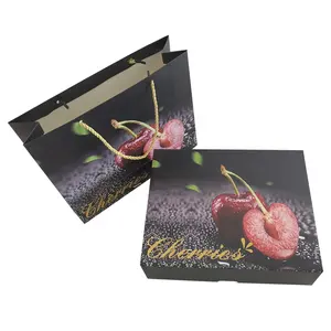 Оптовая продажа, индивидуальный логотип и цветная печать, вишневая упаковочная коробка, роскошная Гофрированная коробка с подходящей сумкой, пончики, фруктовая почтовая коробка