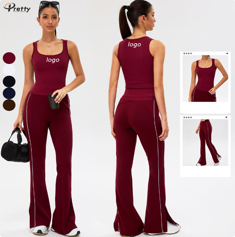 Ribbed Yoga tank Top Women Quick-drying Breathable Leisure Tops Women's Clothing High Waist Flare Pants Leisure Bottoms