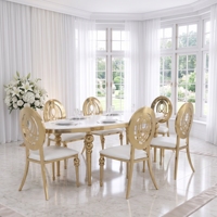 Table ovale de banquet de mariage en acier inoxydable doré avec plateau blanc pour événements et réceptions
