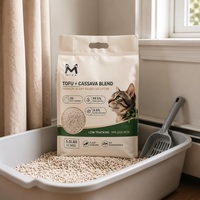 Litière pour chat en gros, mélange de tofu et de manioc, faible teneur en poussière, jetable aux toilettes, agglomération rapide, contrôle des odeurs, litière naturelle pour chat