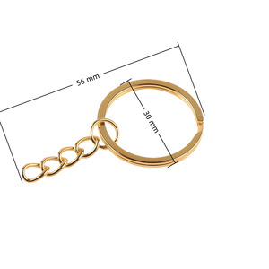 Gold Plated Brass Keychain 30mm Round <b>Ring</b> With Chain Hard Wearing Metal <b>Key</b> Chain Cord <b>Accessory</b> - Product Image 1