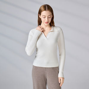 Suéter de Punto Personalizado de Moda para Otoño, Primavera e Invierno, Cuello en V, Manga Larga, Estilo Polo Acanalado para Mujer - Product Image 4