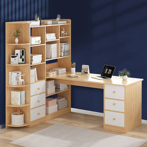 Escritorio de Computadora Moderno de Madera para el Hogar, <span class=keywords><strong>Mesa</strong></span> de Trabajo, Escritorio de Computadora en Forma de L con Librero y Cajón - Product Image 6