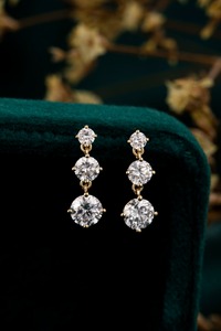 Jewelry Round Lab Grown Diamond <b>Dangle</b> <b>Earrings</b> 10K Gold Waterproof <b>Earrings</b> for Women Party Wedding - Product Image 6